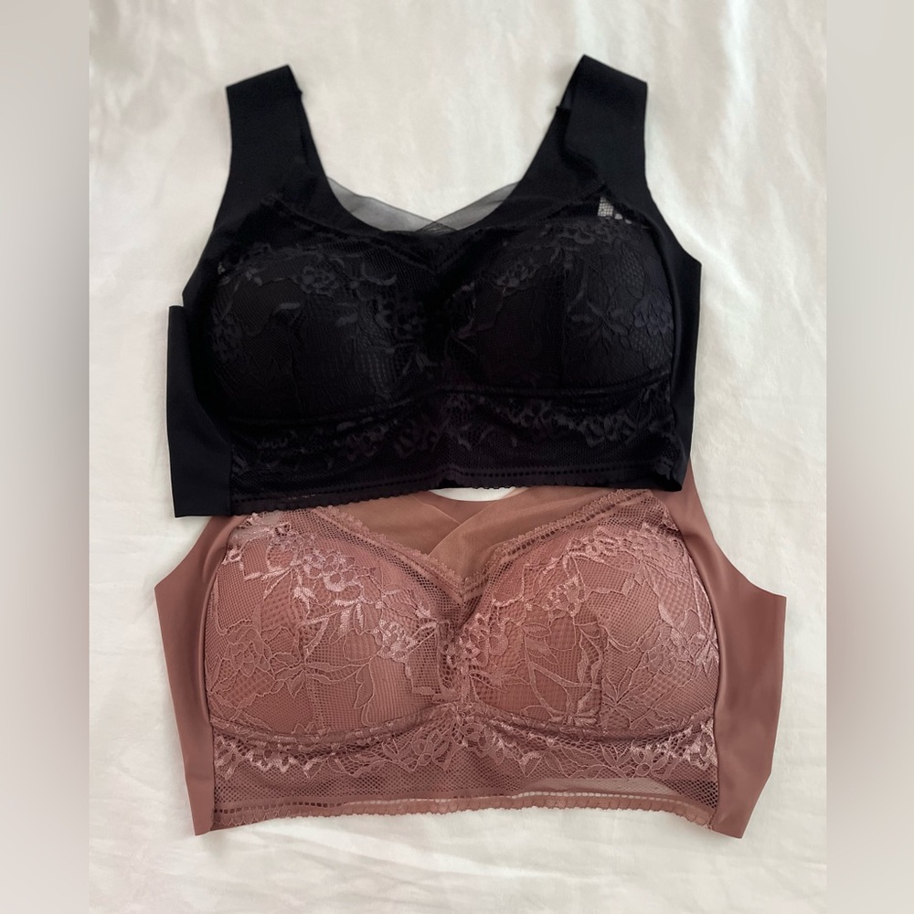 Lace Wirefree Bralette Set - Black and Rose